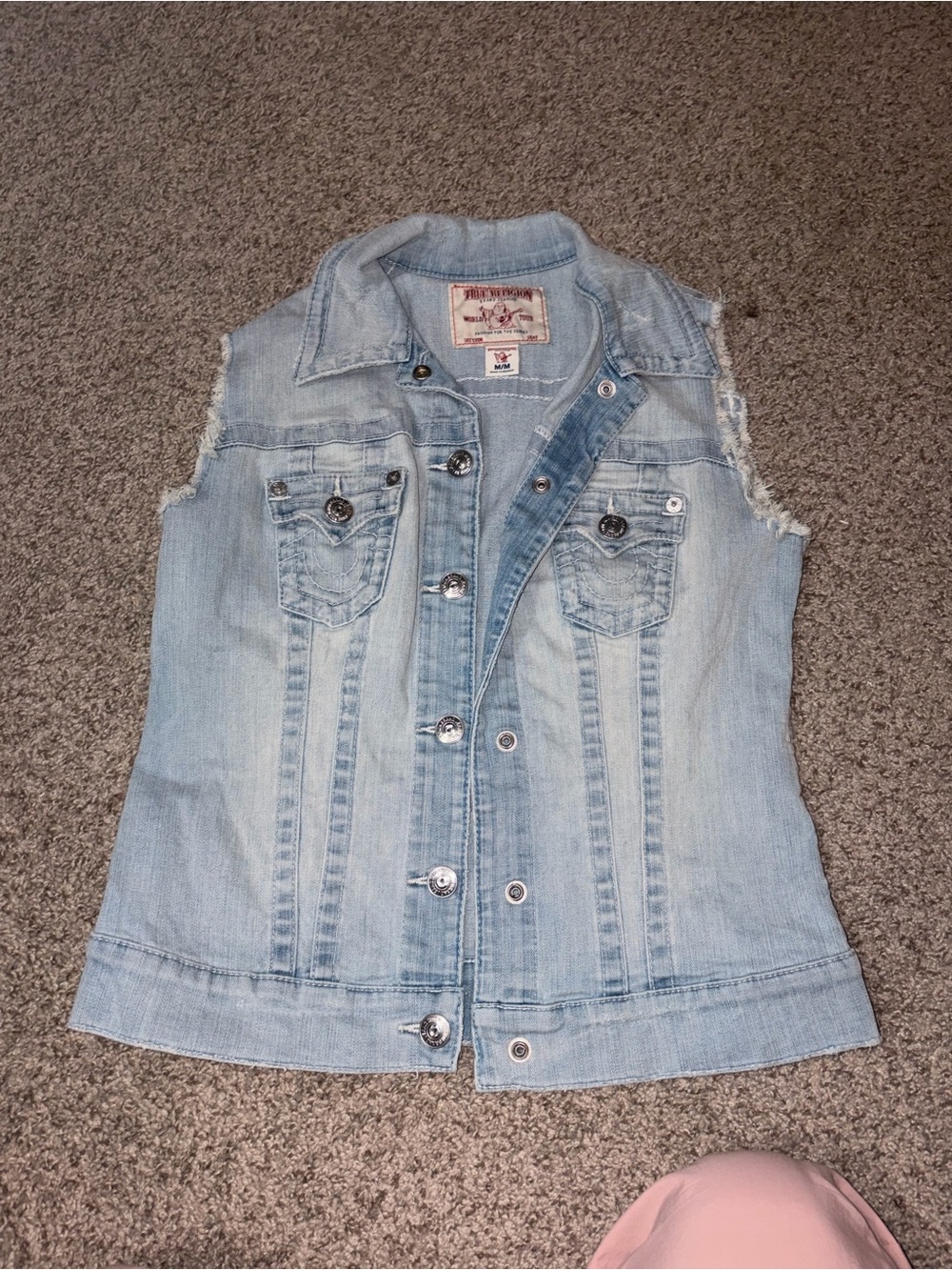 True Religion Light Wash Sleeveless Denim Jacket
